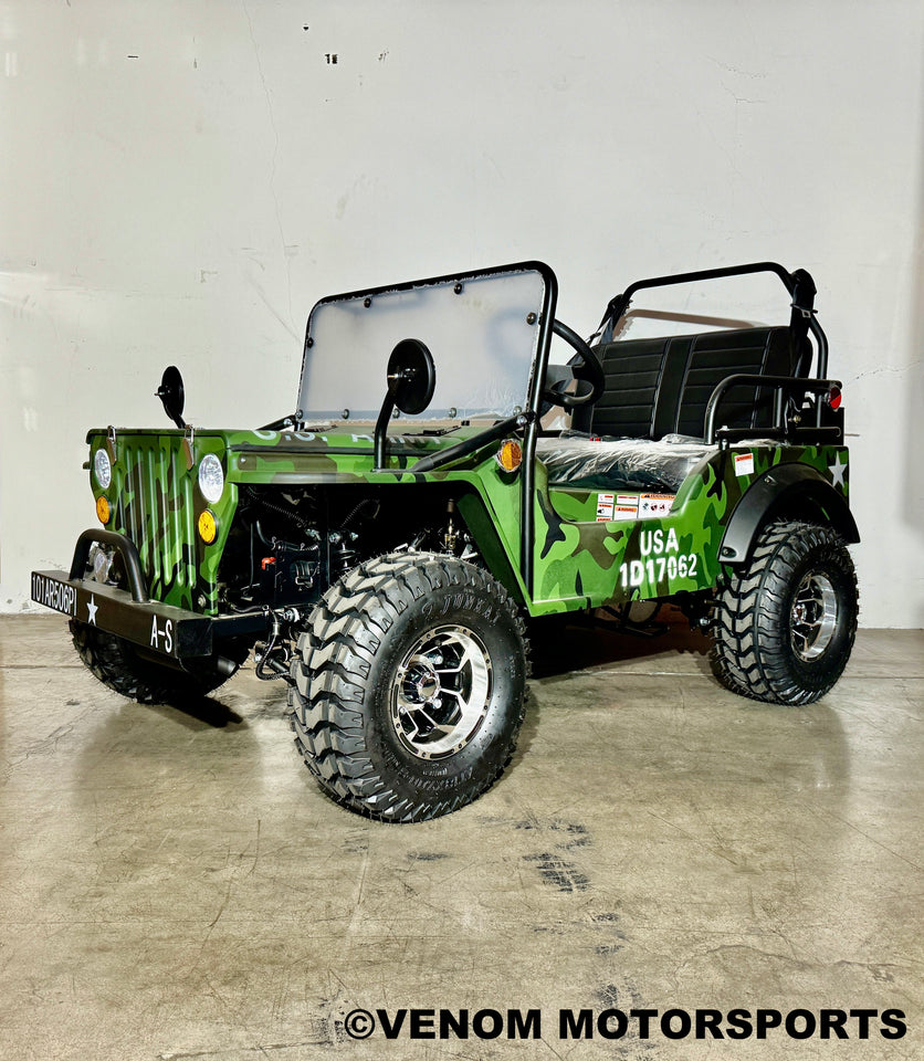 Venom 125cc Mini Jeep | Willys Edition | 3-Speed | Off Road Camo Green