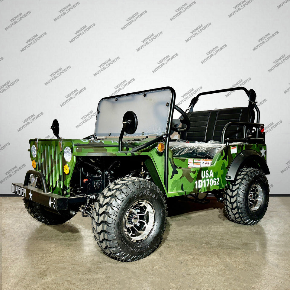 Venom Mini Jeep | 125cc | 2 Seater | Willys Edition | 3 Speed Camo Green