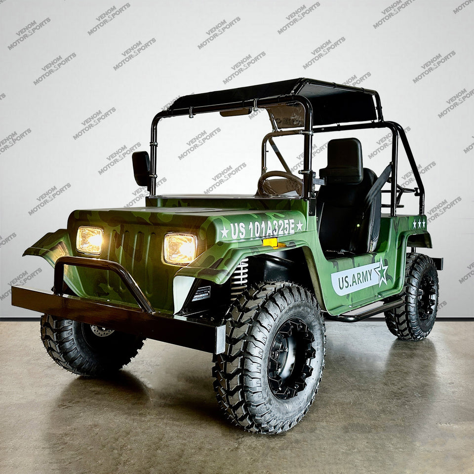 Venom 200cc Mini Jeep | Willys Edition | Full-Size | Automatic Army Green